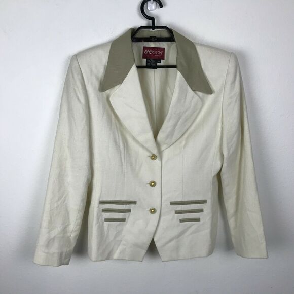Vintage 90s Sasson Blazer Size 10 Ivory Long Sleeve Polyester Blend Womens Y2K - Picture 1 of 8